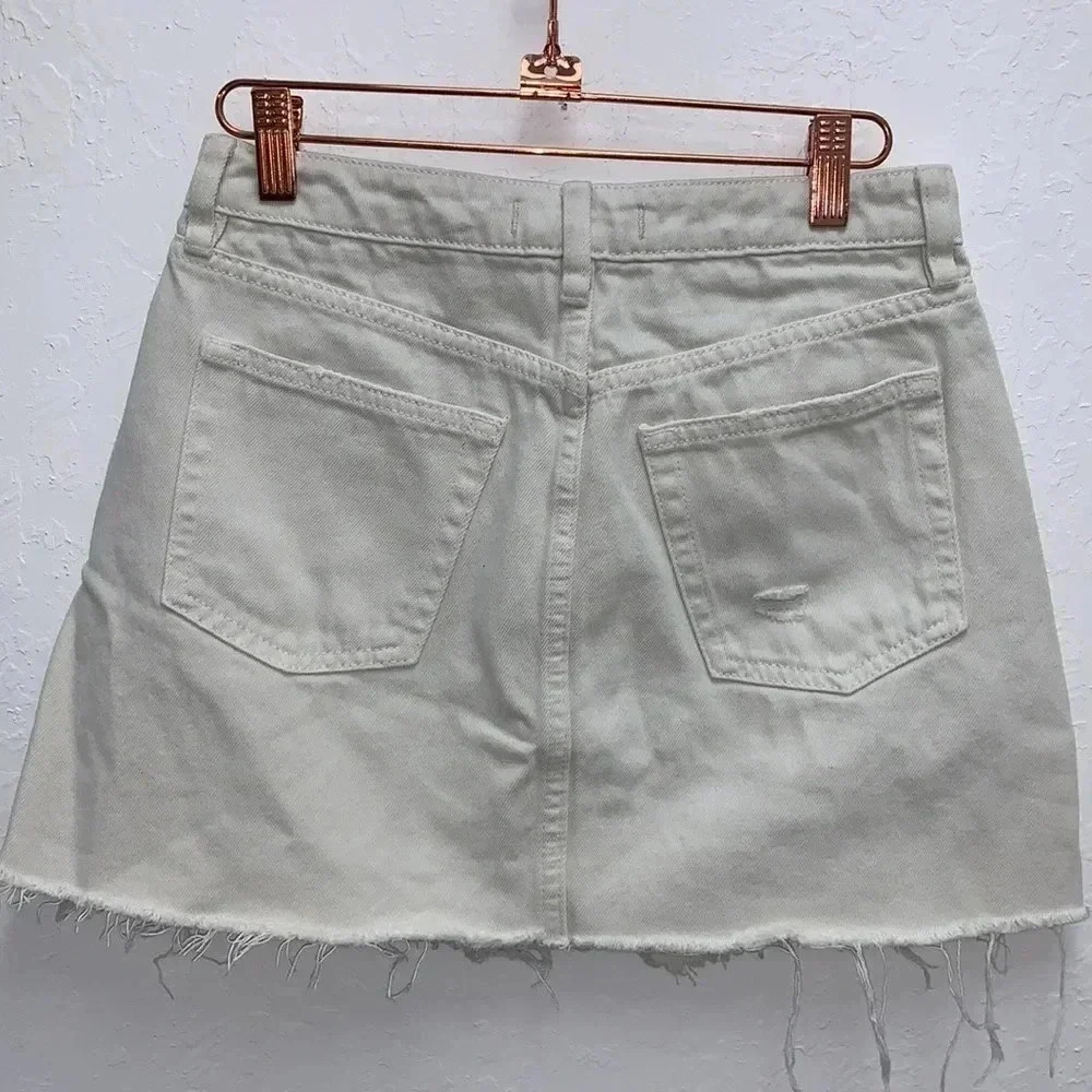 Free People Distressed A-Line Denim White Skirt Size 27 - Picture 4 of 5